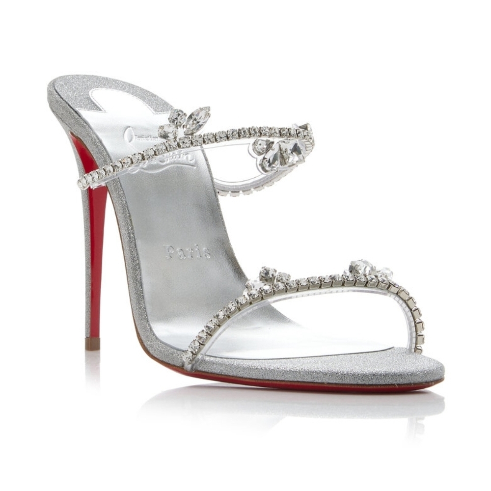 Christian Louboutin Silver and Red Crystal Heels Size 41Euro/9US